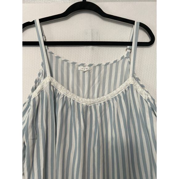 Maurices Blue White Embroidered Striped Crochet Trim Cold Shoulder V Neck Top 1X - Picture 2 of 11